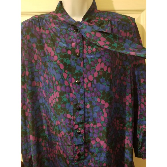 Women 16 The 1 East Custom Collection blue purple dot midi dress vintage collar - Picture 6 of 10